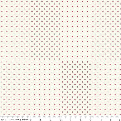 Fat Quarter End of Bolt - Heirloom Red Criss Cross C14347 Cream by Riley Blake Designs - Plus Signs - Quilting Cotton Fabric