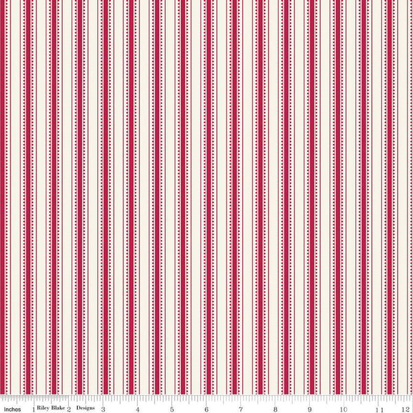 Fat Quarter End of Bolt - Heirloom Red Stripe C14348 Cream by Riley Blake Designs - Ticking Stripes Striped - Quilting Cotton Fabric