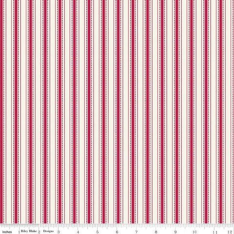 Fat Quarter End of Bolt - Heirloom Red Stripe C14348 Cream by Riley Blake Designs - Ticking Stripes Striped - Quilting Cotton Fabric