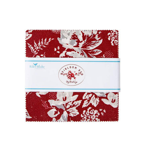 SALE Heirloom Red Charm Pack 5" Stacker Bundle - Riley Blake Designs - 42 piece Precut Pre cut - Red Cream - Quilting Cotton Fabric