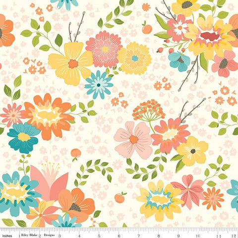 SALE Spring's in Town Main C14210 Cream - Riley Blake Designs - Floral Flowers - Quilting Cotton Fabric