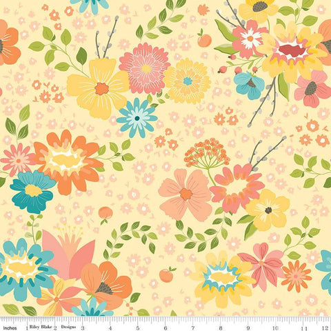 Fat Quarter End of Bolt - Spring's in Town Main C14210 Sunshine - Riley Blake Designs - Floral Flowers - Quilting Cotton Fabric