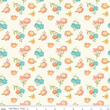 SALE Spring's in Town Floral C14211 Cream - Riley Blake Designs - Flower Flowers - Quilting Cotton Fabric