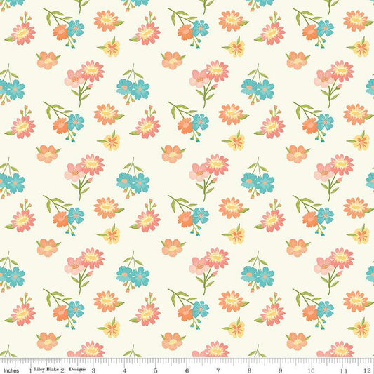 SALE Spring's in Town Floral C14211 Cream - Riley Blake Designs - Flower Flowers - Quilting Cotton Fabric