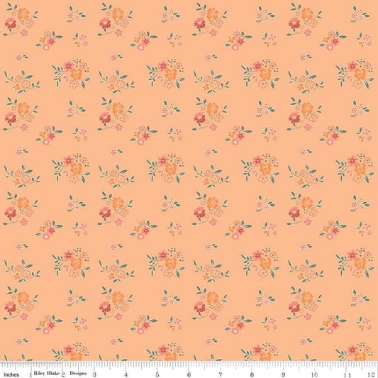 SALE Spring's in Town Bouquets C14213 Apricot - Riley Blake Designs - Floral Flowers - Quilting Cotton Fabric