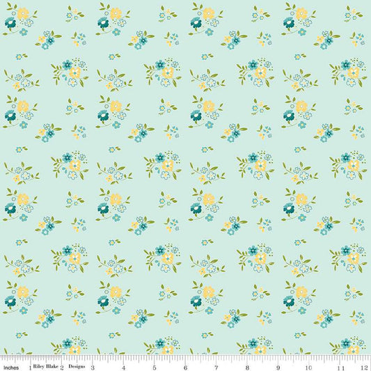 SALE Spring's in Town Bouquets C14213 Sky - Riley Blake Designs - Floral Flowers - Quilting Cotton Fabric