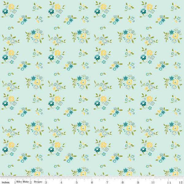 SALE Spring's in Town Bouquets C14213 Sky - Riley Blake Designs - Floral Flowers - Quilting Cotton Fabric