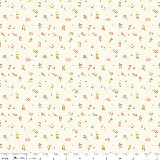 Spring's in Town Flower Toss C14214 Cream - Riley Blake Designs - Floral Flowers - Quilting Cotton Fabric