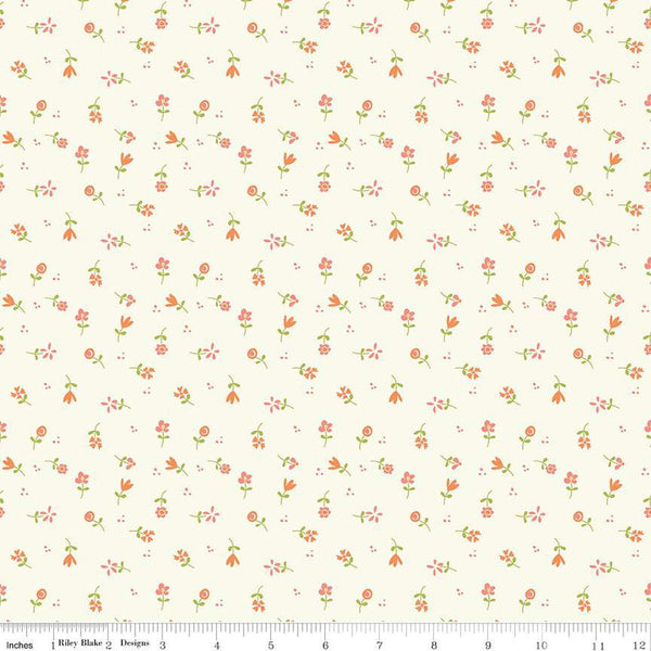 Spring's in Town Flower Toss C14214 Cream - Riley Blake Designs - Floral Flowers - Quilting Cotton Fabric