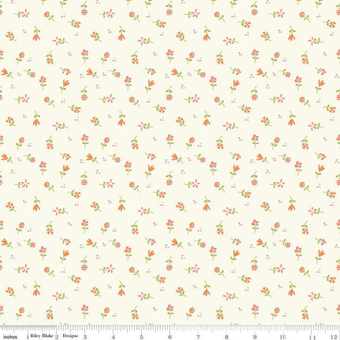 Spring's in Town Flower Toss C14214 Cream - Riley Blake Designs - Floral Flowers - Quilting Cotton Fabric