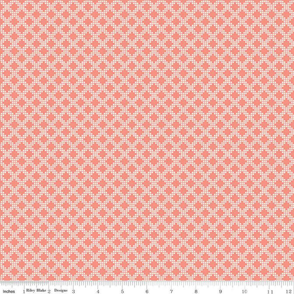 SALE Spring's in Town Diamonds C14216 Coral - Riley Blake Designs - Diagonal Grid Geometric - Quilting Cotton Fabric