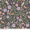SALE Let It Bloom Main C14280 Charcoal - Riley Blake Designs - Floral Flowers Birds - Quilting Cotton Fabric