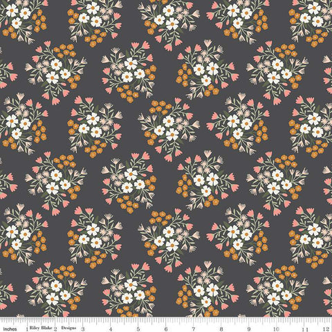 CLEARANCE Let It Bloom Bouquets C14281 Charcoal by Riley Blake Designs - Floral Flowers - Quilting Cotton Fabric