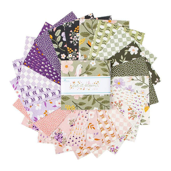 Let It Bloom Charm Pack 5" Stacker Bundle - Riley Blake Designs - 42 piece Precut Pre cut - Floral Flowers - Quilting Cotton Fabric