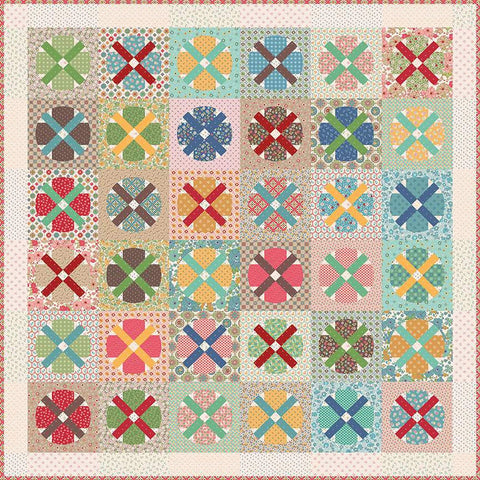 Penny Candy Quilt Boxed Kit KT-14380 - Riley Blake - Lori Holt - Box Pattern Fabric - 7" Circle Ruler Included - Quilting Cotton Fabric
