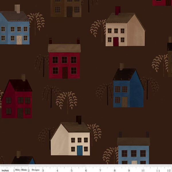 Huckleberry Saltbox Main C14350 Brown by Riley Blake Designs - Houses - Quilting Cotton Fabric