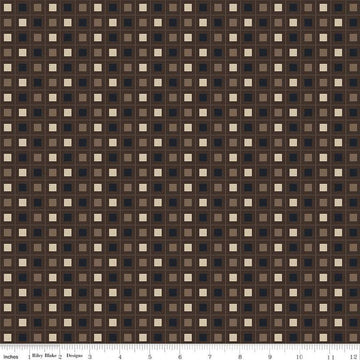 SALE Huckleberry Saltbox Blocks C14353 Brown - Riley Blake Designs - Geometric Dotted Grid Blocks - Quilting Cotton Fabric