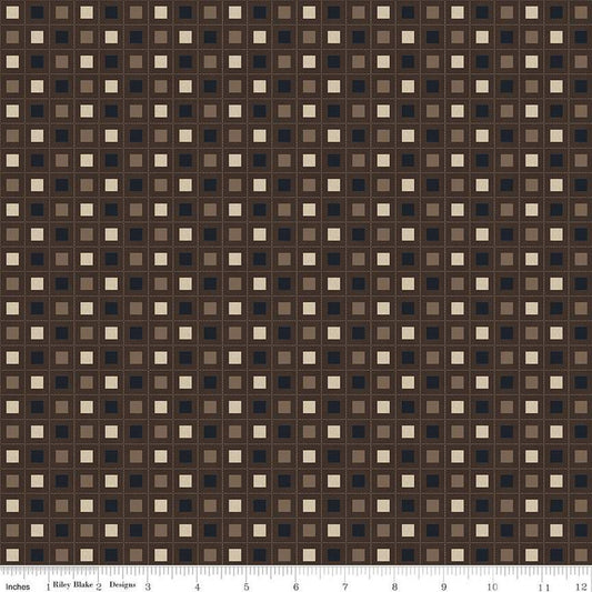 SALE Huckleberry Saltbox Blocks C14353 Brown - Riley Blake Designs - Geometric Dotted Grid Blocks - Quilting Cotton Fabric
