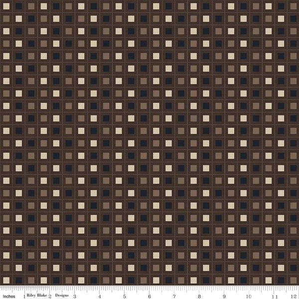 Huckleberry Saltbox Blocks C14353 Brown - Riley Blake Designs - Geometric Dotted Grid Blocks - Quilting Cotton Fabric