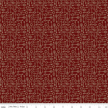 Fat Quarter End of Bolt - SALE Huckleberry Saltbox Keys C14357 Mahogany - Riley Blake Designs - Quilting Cotton Fabric