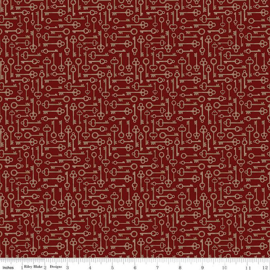 Fat Quarter End of Bolt - SALE Huckleberry Saltbox Keys C14357 Mahogany - Riley Blake Designs - Quilting Cotton Fabric