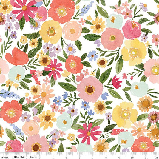 20" End of Bolt - Flora No. 6 Main C14460 Cloud - Riley Blake Designs - Floral Flowers - Quilting Cotton Fabric
