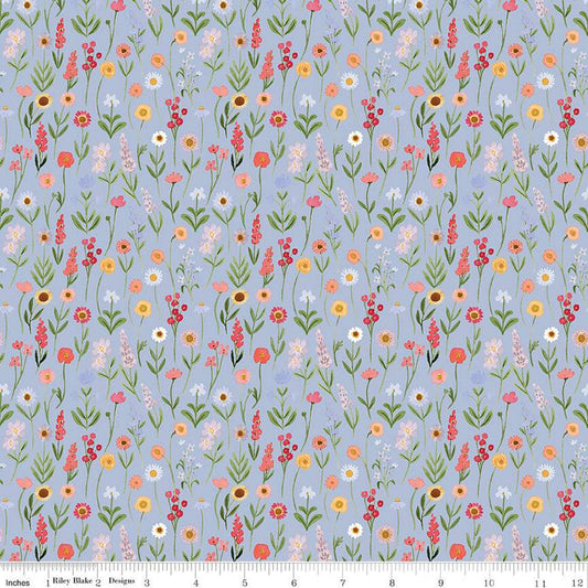 SALE Flora No. 6 Stems C14462 Periwinkle - Riley Blake Designs - Floral Flowers - Quilting Cotton Fabric