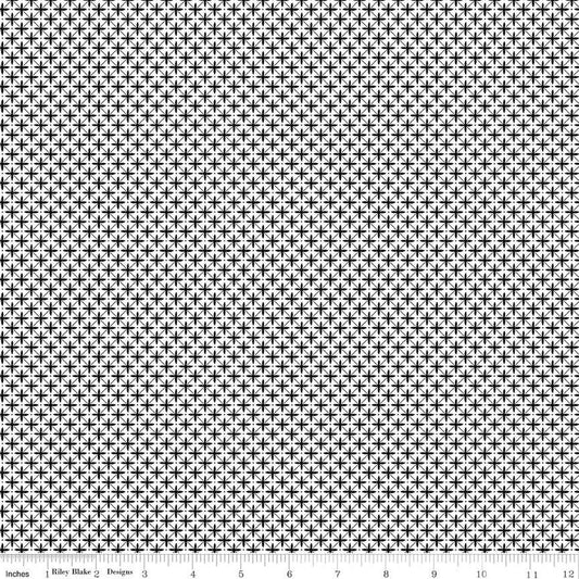29" End of Bolt - SALE Flora No. 6 Geometric C14464 Black - Riley Blake Designs - Diagonal Grid Criss-Cross Dots - Quilting Cotton Fabric