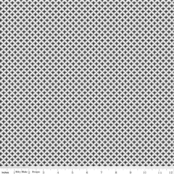 29" End of Bolt - Flora No. 6 Geometric C14464 Black by Riley Blake Designs - Diagonal Grid Criss-Cross Dots - Quilting Cotton Fabric