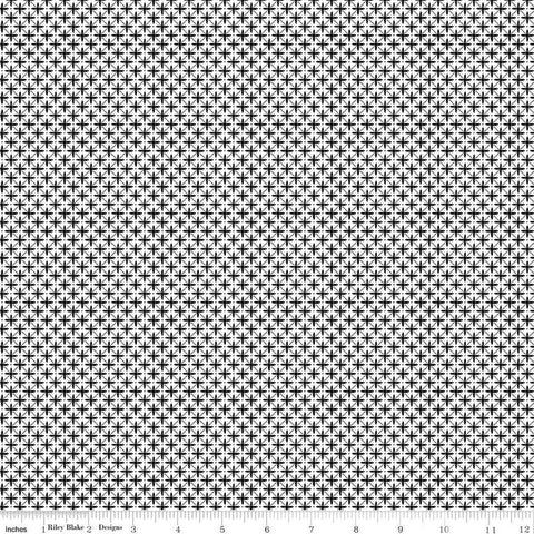 29" End of Bolt - Flora No. 6 Geometric C14464 Black by Riley Blake Designs - Diagonal Grid Criss-Cross Dots - Quilting Cotton Fabric