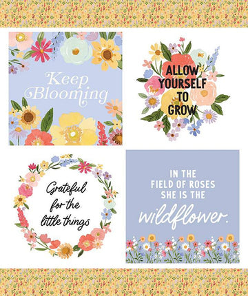 SALE Flora No. 6 Keep Blooming PD14466 Panel - Riley Blake Designs - DIGITALLY PRINTED Floral Flowers Text - Quilting Cotton Fabric