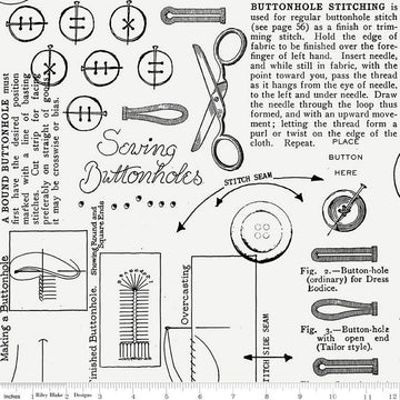 13" End of Bolt - SALE LARGE CANVAS She Who Sews Home Decor Button Notes HD12505 Off White - Riley Blake - Wide - Lightweight Cotton Canvas