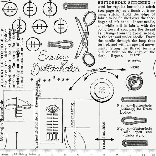 13" End of Bolt - DEAL LARGE CANVAS She Who Sews Home Decor Button Notes HD12505 Off White - Riley Blake - Wide - Lightweight Cotton Canvas