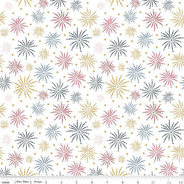 Fat Quarter End of Bolt - Sweet Freedom Fireworks SC14412 Cloud SPARKLE - Riley Blake - Patriotic Gold SPARKLE - Quilting Cotton Fabric