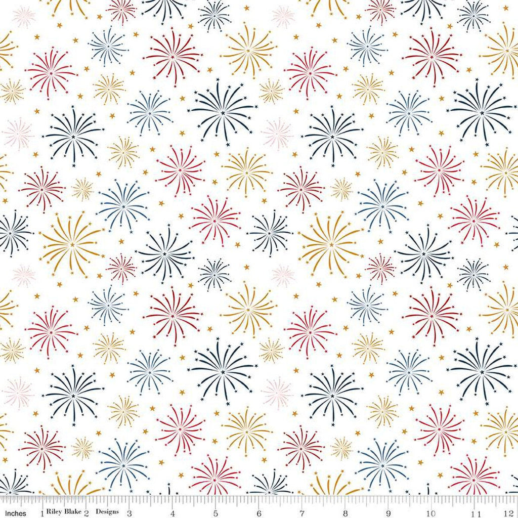 SALE Sweet Freedom Fireworks SC14412 Cloud SPARKLE - Riley Blake Designs - Patriotic Gold SPARKLE - Quilting Cotton Fabric
