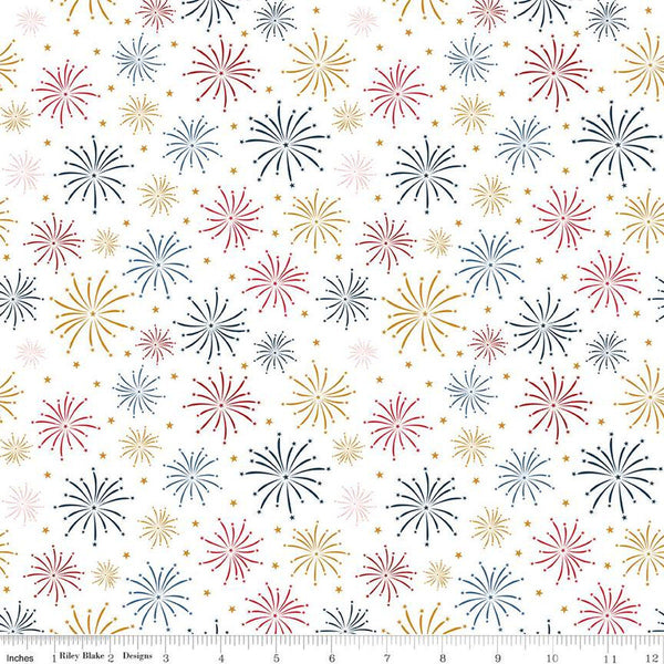 Sweet Freedom Fireworks SC14412 Cloud SPARKLE - Riley Blake Designs - Patriotic Gold SPARKLE - Quilting Cotton Fabric