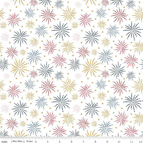 SALE Sweet Freedom Fireworks SC14412 Cloud SPARKLE - Riley Blake Designs - Patriotic Gold SPARKLE - Quilting Cotton Fabric