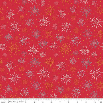 Fat Quarter End of Bolt - Sweet Freedom Fireworks SC14412 Red SPARKLE - Riley Blake Designs - Patriotic Gold SPARKLE  Quilting Cotton Fabric