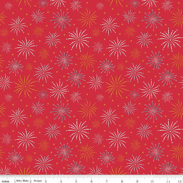 Sweet Freedom Fireworks SC14412 Red SPARKLE - Riley Blake Designs - Patriotic Gold SPARKLE - Quilting Cotton Fabric