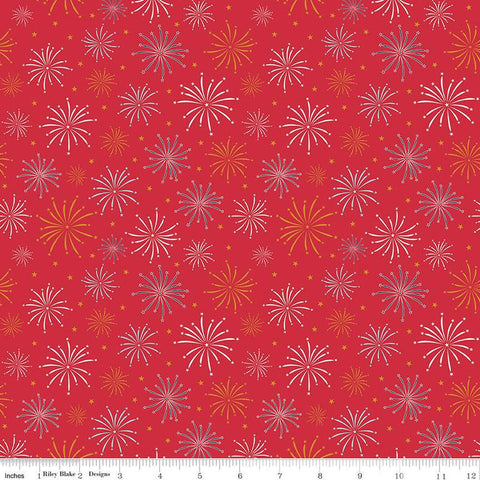 SALE Sweet Freedom Fireworks SC14412 Red SPARKLE - Riley Blake Designs - Patriotic Gold SPARKLE - Quilting Cotton Fabric