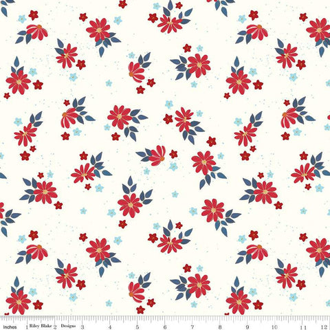 SALE Sweet Freedom Summer Flowers SC14413 Cloud SPARKLE - Riley Blake Designs - Patriotic Floral Gold SPARKLE - Quilting Cotton Fabric