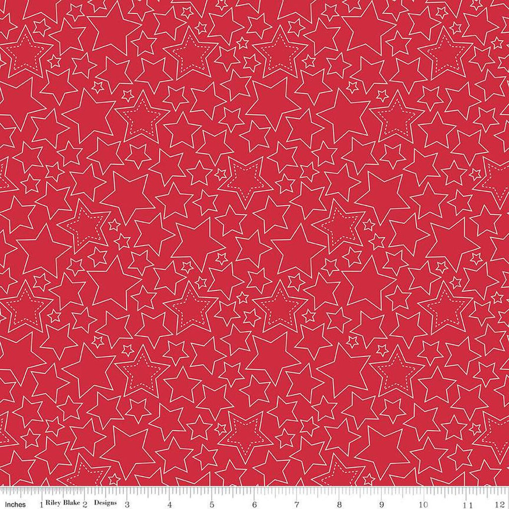SALE Sweet Freedom Stars C14414 Red by Riley Blake Designs - Patriotic Outlined Stars - Quilting Cotton Fabric