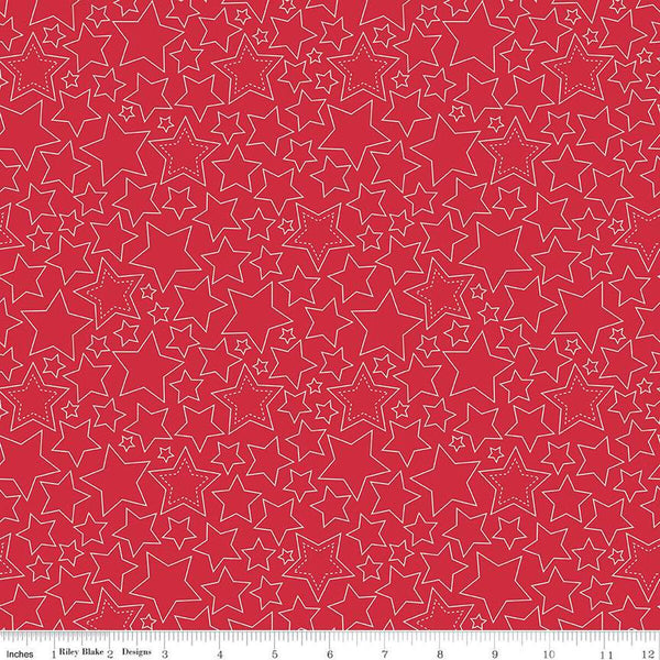 CLEARANCE Sweet Freedom Stars C14414 Red by Riley Blake Designs - Patriotic Outlined Stars - Quilting Cotton Fabric