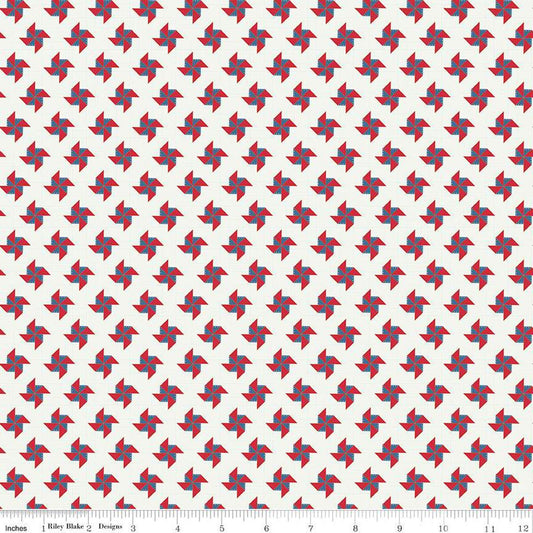 CLEARANCE Sweet Freedom Pinwheels  C14415 Sand Dollar - Riley Blake Designs - Patriotic Gridded Background - Quilting Cotton Fabric