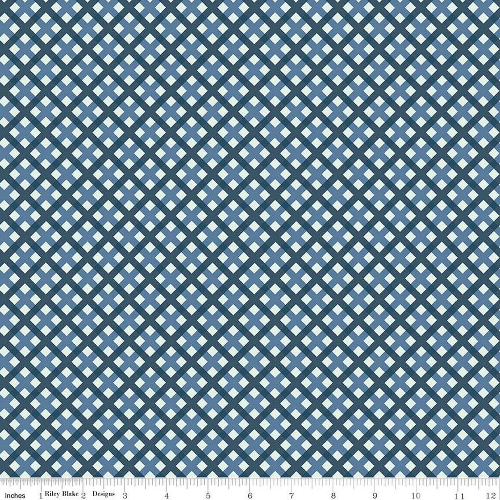 SALE Sweet Freedom PRINTED Gingham Picnic C14417 Blue by Riley Blake Designs - Patriotic Diagonal Check - Quilting Cotton Fabric