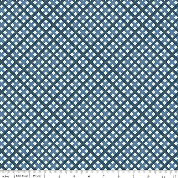 Sweet Freedom PRINTED Gingham Picnic C14417 Blue by Riley Blake Designs - Patriotic Diagonal Check - Quilting Cotton Fabric