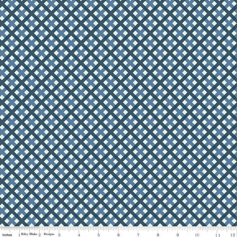 SALE Sweet Freedom PRINTED Gingham Picnic C14417 Blue by Riley Blake Designs - Patriotic Diagonal Check - Quilting Cotton Fabric