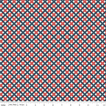 Fat Quarter End of Bolt - Sweet Freedom PRINTED Gingham Picnic C14417 Multi by Riley Blake - Patriotic Diagonal - Quilting Cotton Fabric
