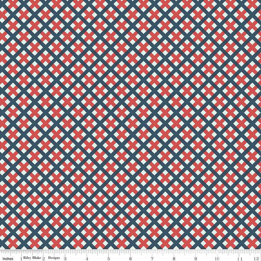 Fat Quarter End of Bolt - Sweet Freedom PRINTED Gingham Picnic C14417 Multi by Riley Blake - Patriotic Diagonal - Quilting Cotton Fabric