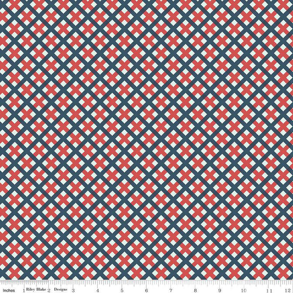 Sweet Freedom PRINTED Gingham Picnic C14417 Multi by Riley Blake Designs - Patriotic Diagonal Check - Quilting Cotton Fabric